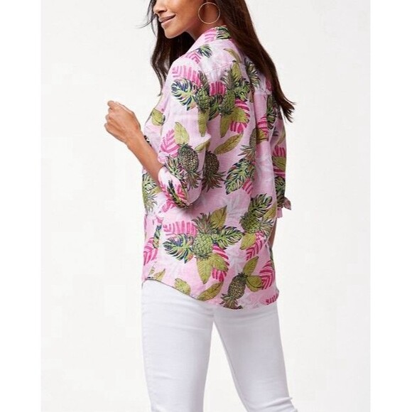 Tommy Bahama Women's Parc Linen Resort Coastal Tropical Camp Shirt Size XL Multi - Picture 1 of 13